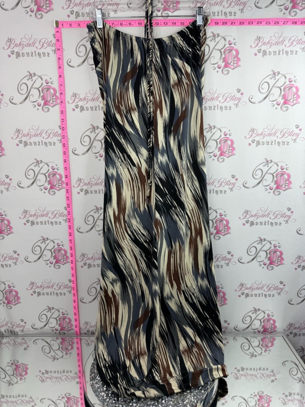George dress jewels halter Maxi Dress in Black, Cream & Brown Brushstroke Print - Picture 2 of 9
